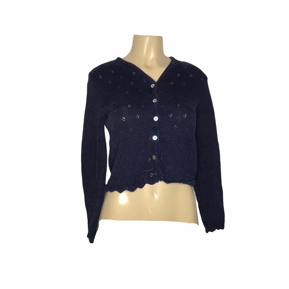 John Roberts Petite Sweater Button Down LS V Neck